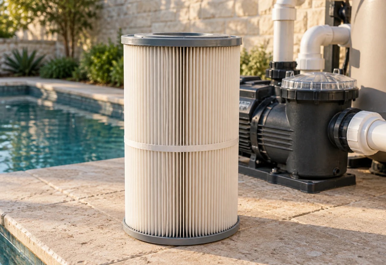 Illustration of pool filter and equipment care